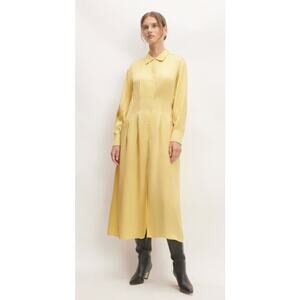 EVERLANE light butter yellow long sleeve textured hammered satin midi maxi dress
